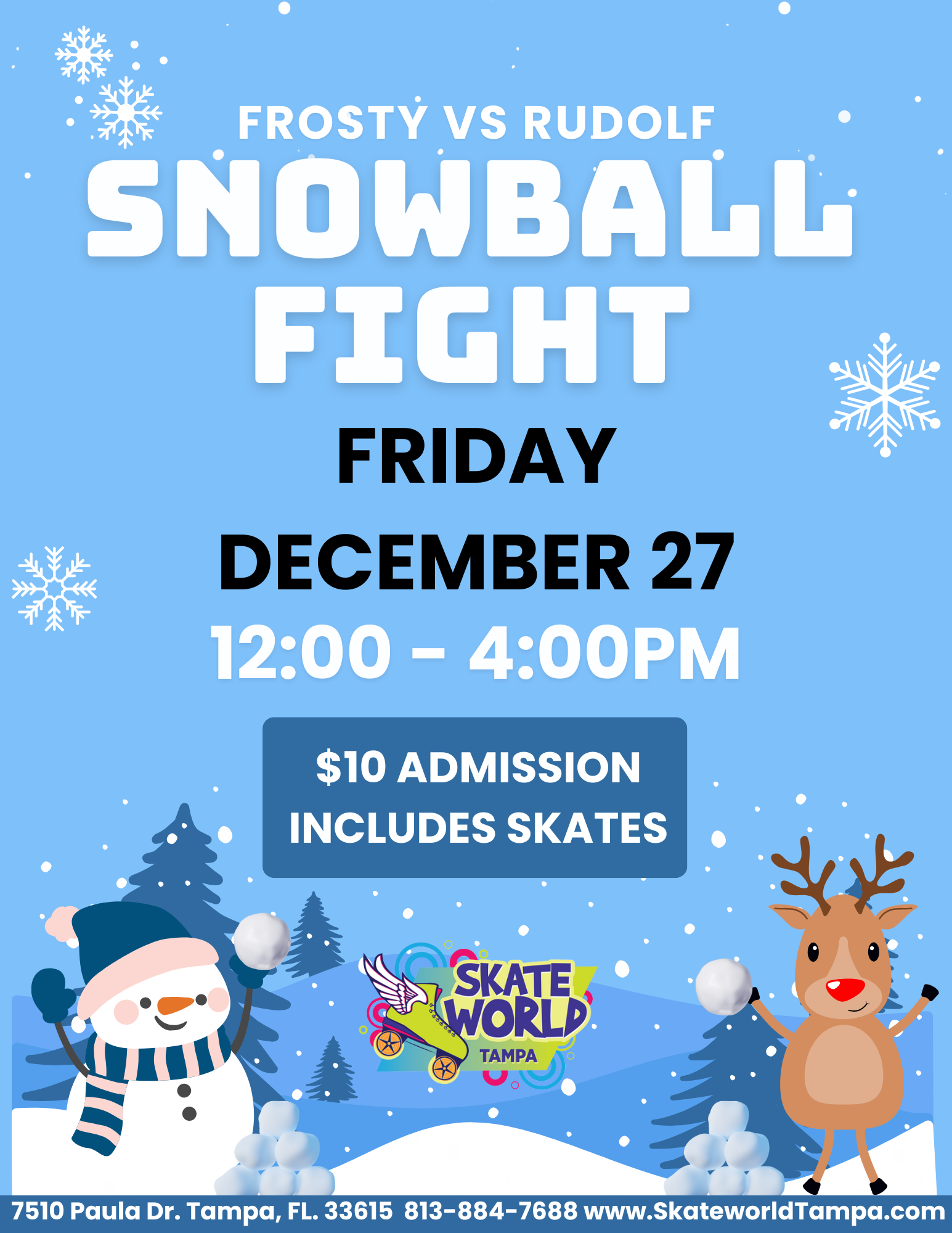 Frosty the snowman versus rudolph snowball fight skate at skateworld tampa