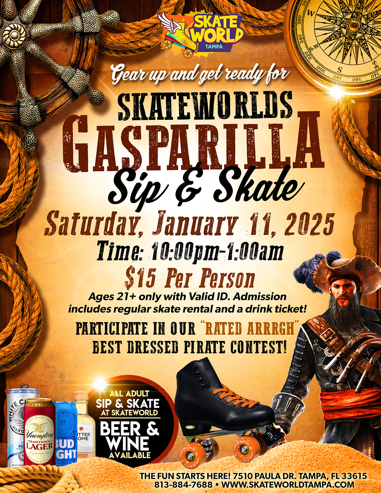 Gasparilla Sip & Skate at Skateworld Tampa