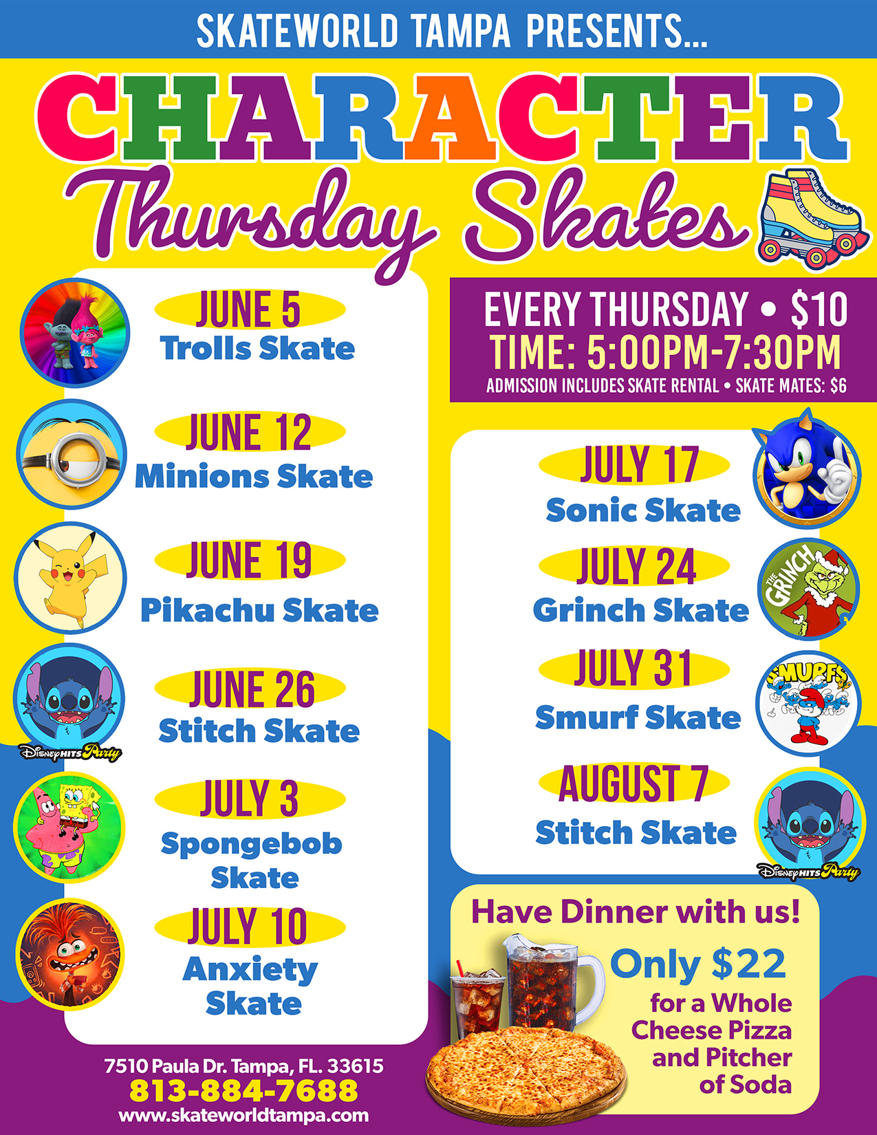 Character Thursday Skates at Skateworld Tampa EVERY THURSDAY THIS SUMMER!