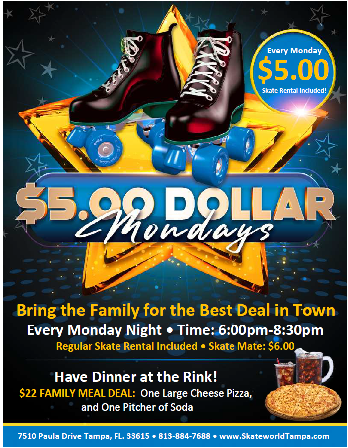 Five Dollar Monday Skating and Laser Tag at Skateworld Tampa