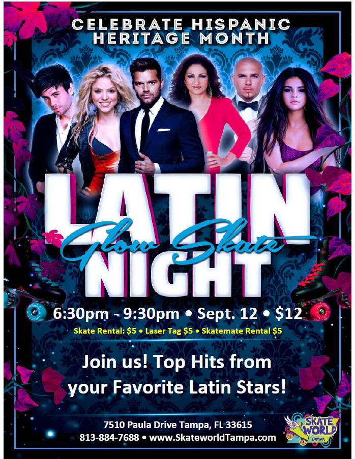 Latin Glow Skate Night Skating and Laser Tag at Skateworld Tampa