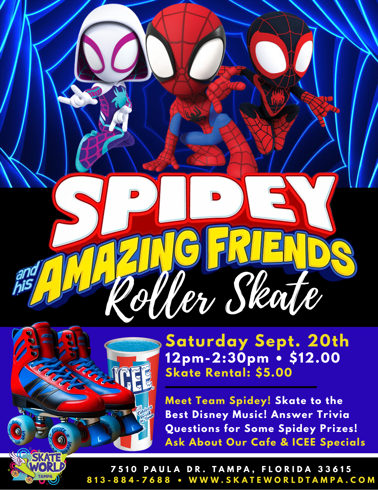 Spidey and Friends Skating and Laser Tag Skate Party at Skateworld Tampa