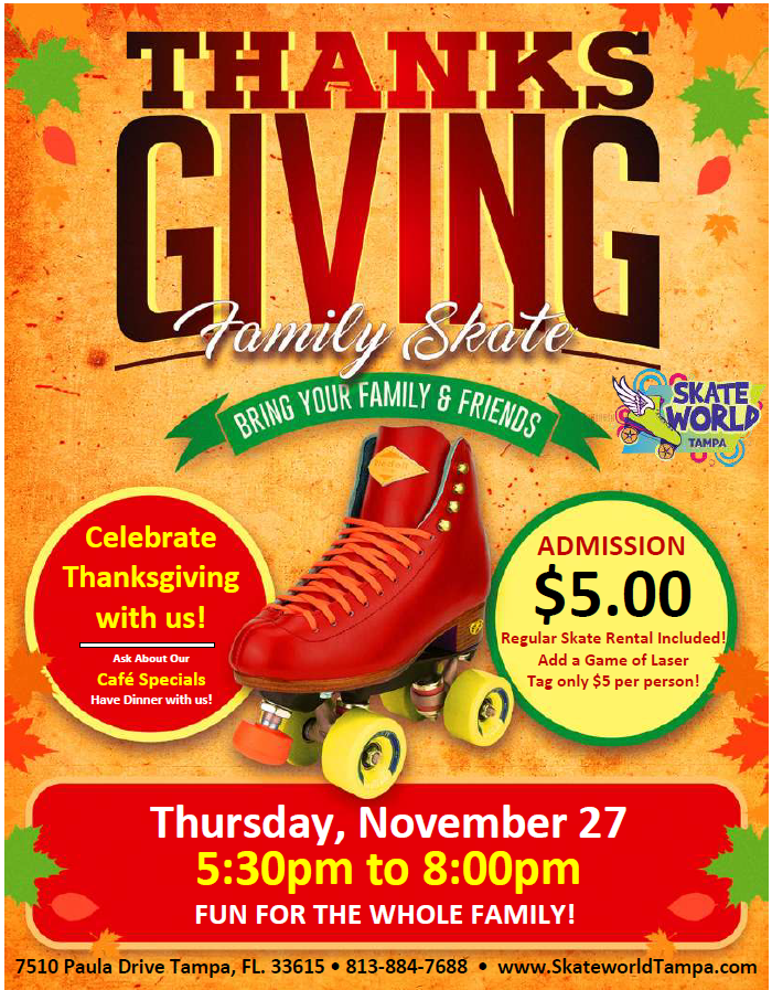 Thanksgiving Day Skating and Laser Tag at Skateworld Tampa