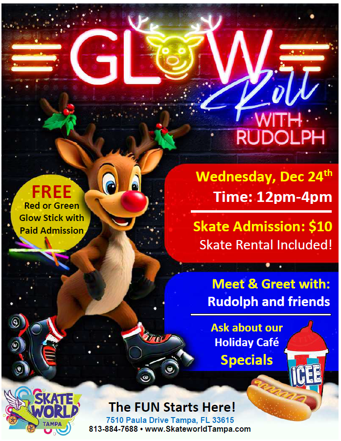 Glow Roll with Rudolph Skating and Laser Tag at Skateworld Tampa