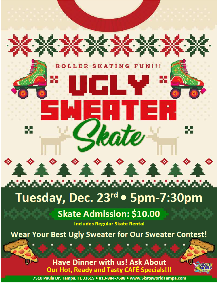 Ugly Sweater Skate Party Skating and Laser Tag at Skateworld Tampa