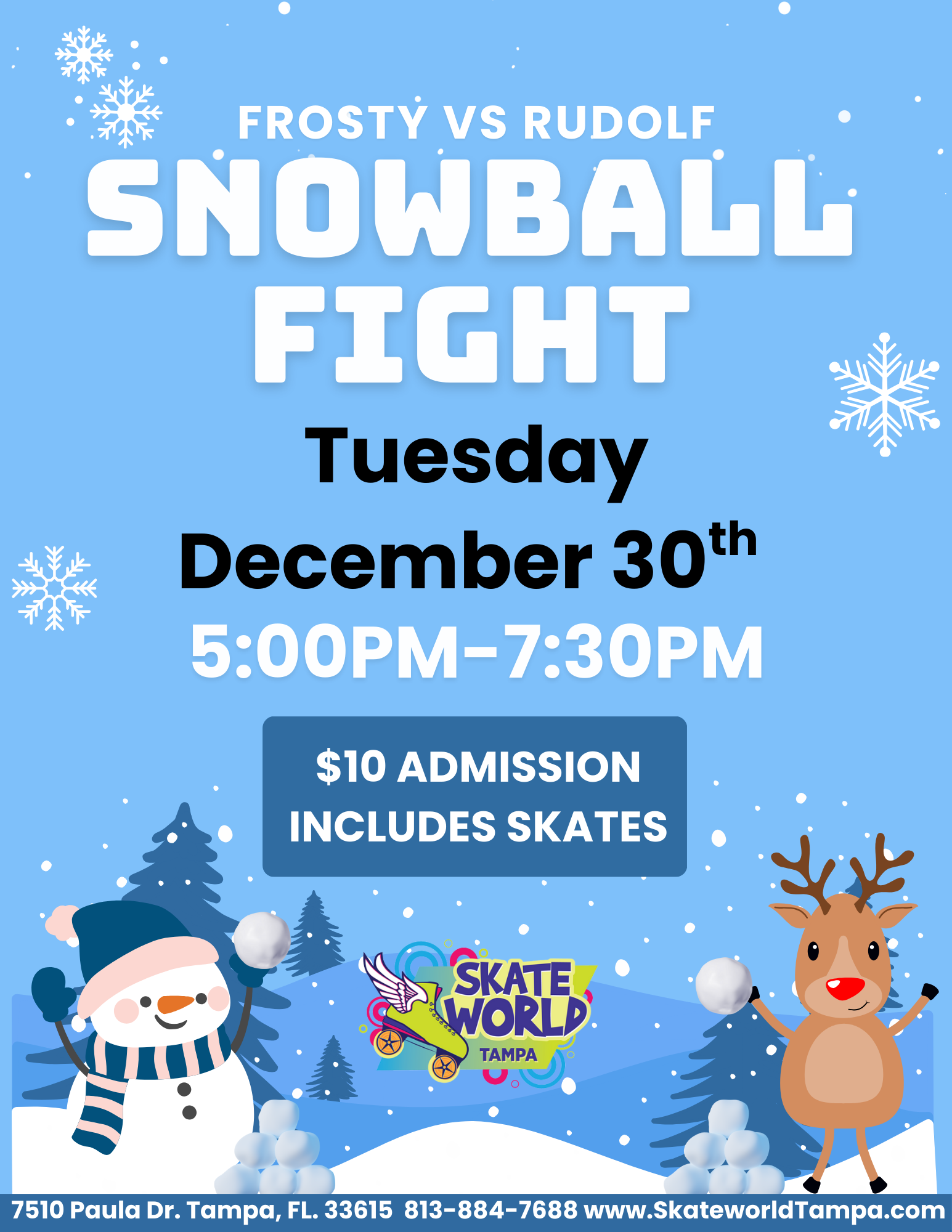 Indoor snowball fight skating with Rudolph and Frosty at Skateworld Tampa!