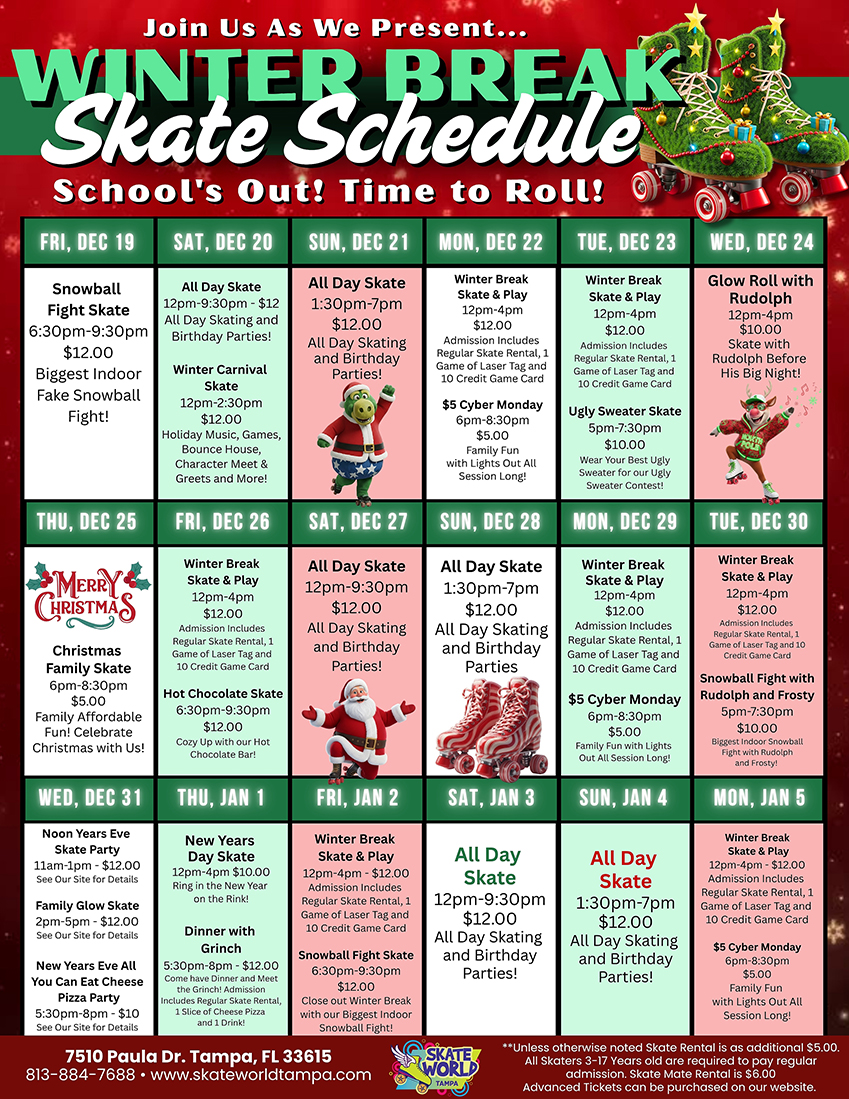 Winter Break 2025 Skate World Tampa