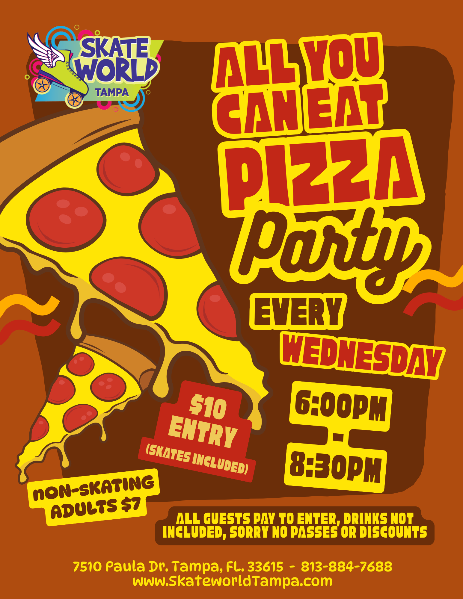 All You Can Eat Cheese Pizza Skating and Laser Tag at Skateworld Tampa