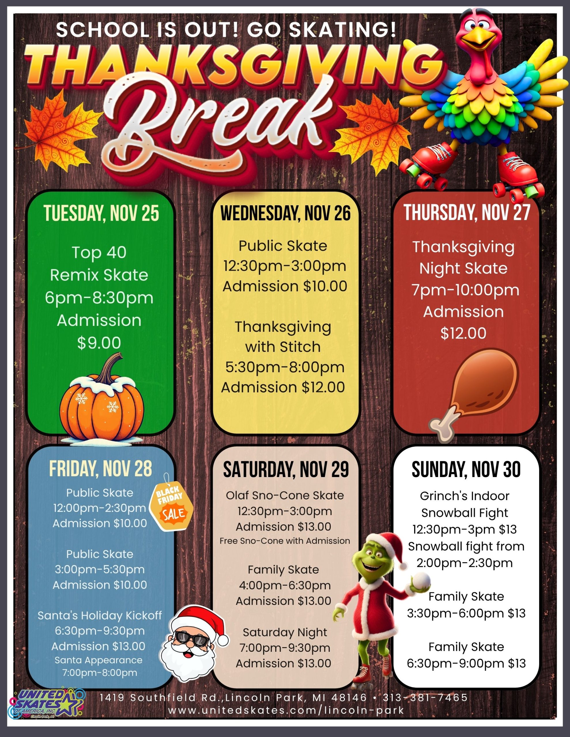 United Skates Lincoln Park Thanksgiving Break 2025