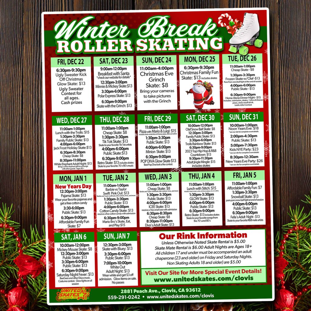 United Skates Clovis Winter Break Calendar