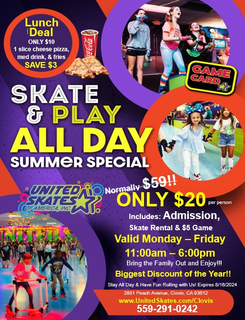 Skate & Play all day at United Skates this summer 2024