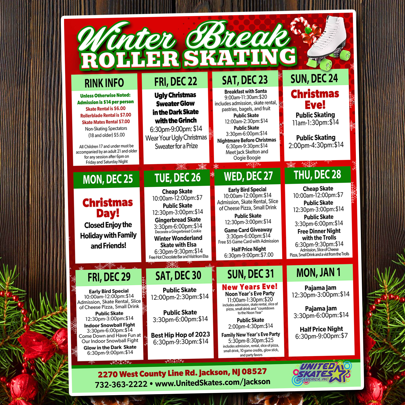 United Skates Jackson Winter Break Calendar