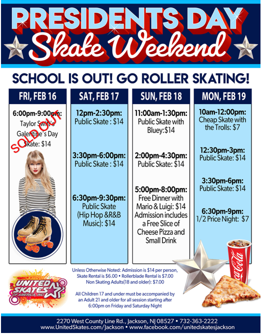 United Skates Jackson Presidents Day Weekend Schedule
