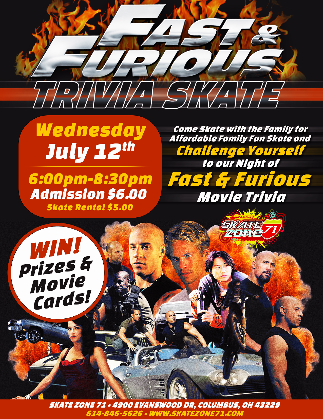 FAST AND FURIOUS Trivia Night Skate Zone 71