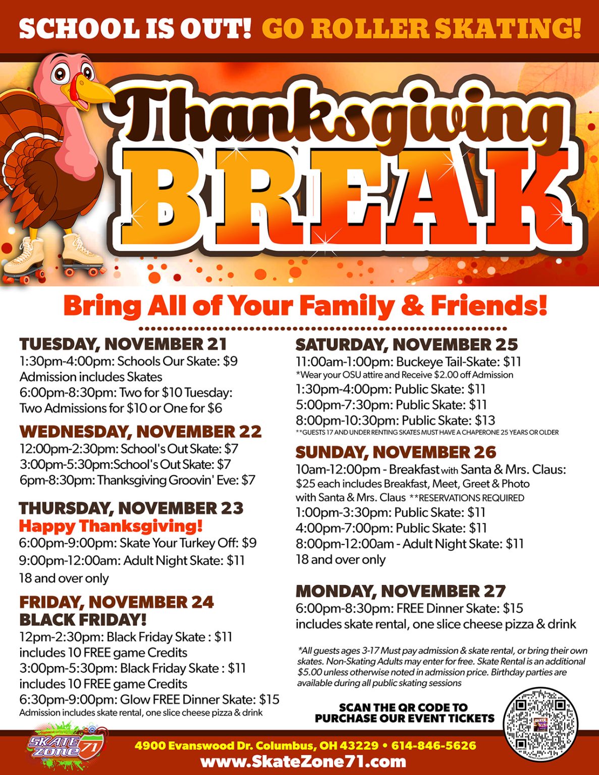 Thanksgiving Break Skating Schedule Skate Zone 71