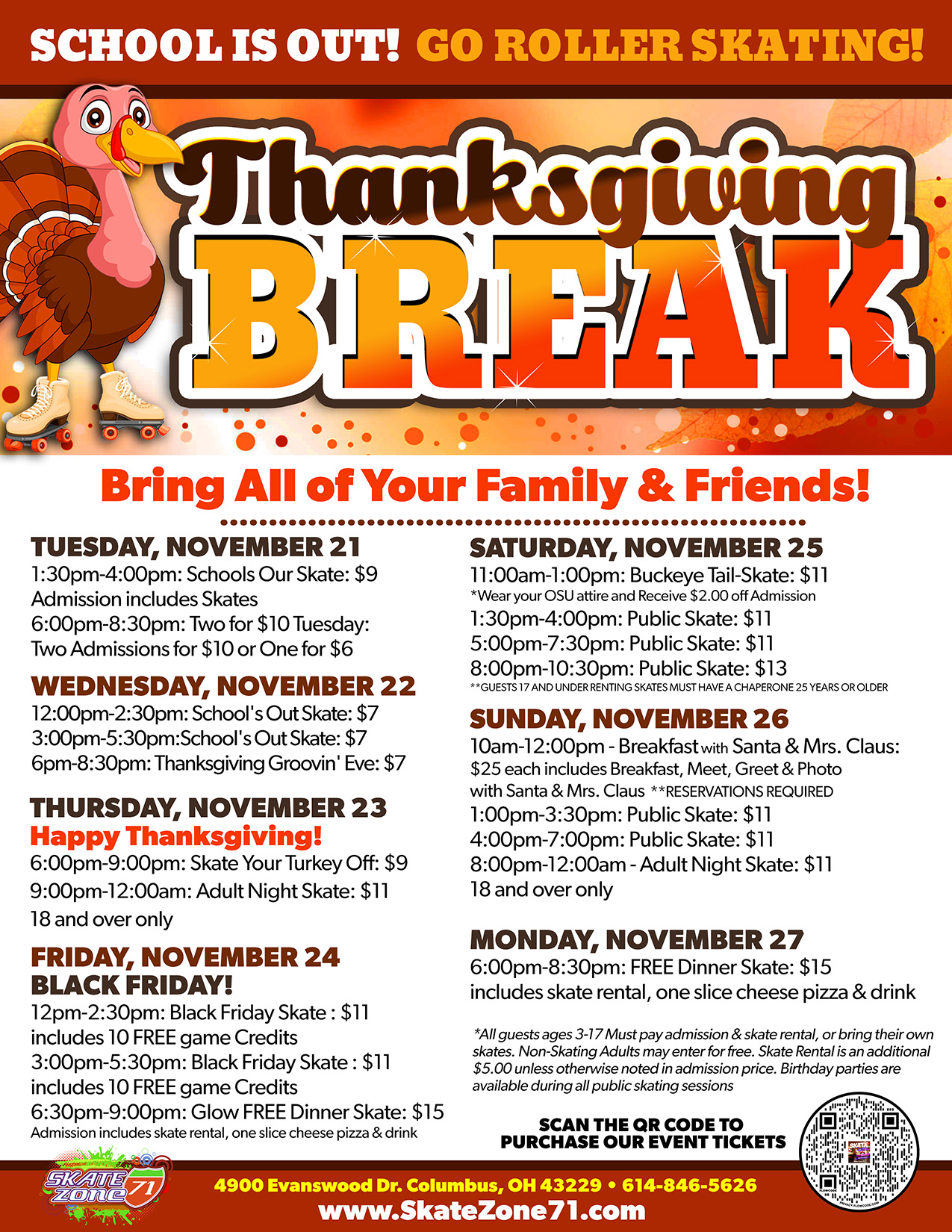 Skate Zone 71 Thanksgiving Skating Schedule