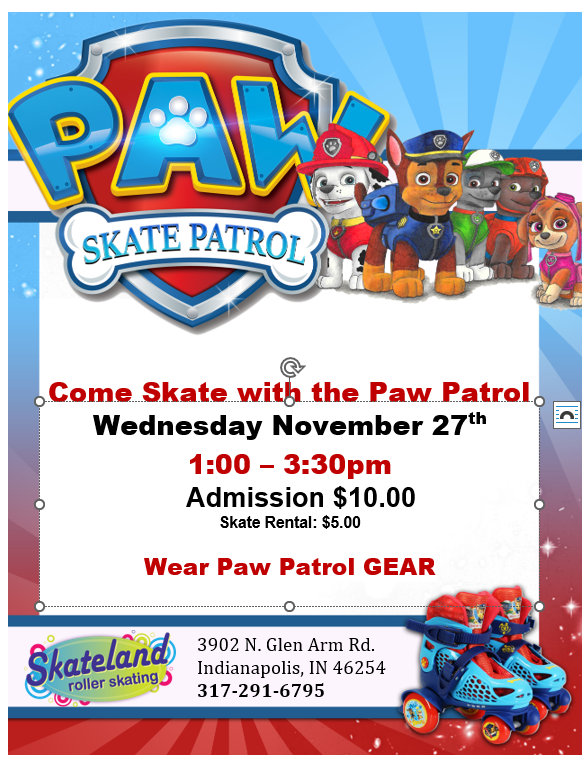 skateland indy paw patrol